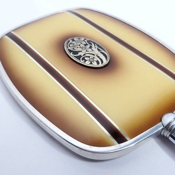 Art Decor Floral Hand Held Mirror Hair Brush Jars Containers Brown Silvertone - Picture 5 of 11